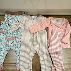 Baby Boden Pink and White Striped Footie Set